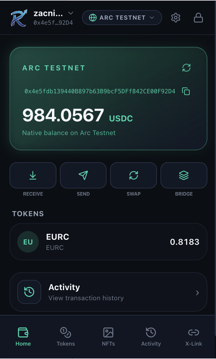 Rivet activity and wallet details