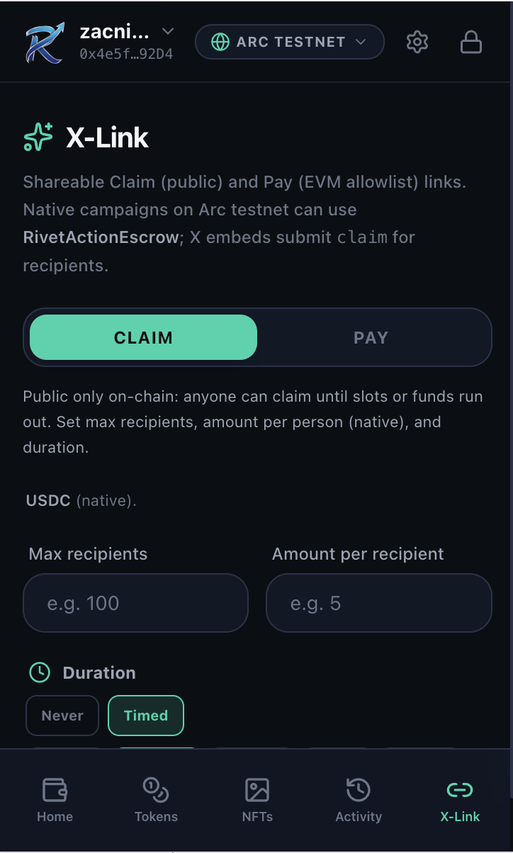Rivet X-Link flow in extension UI